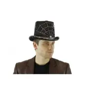 Steampunk Top Hat Halloween Costume Masquerade Accessory w/ Spider Web [Silver]