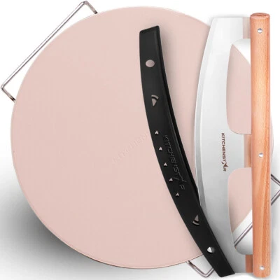 KitchenStar Pizza Cutter Rocker Blade 16" + Pizza Stone for Oven and Grill 16" w