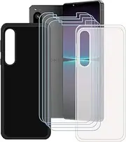 [LCEHTOGYE] Case for Sony Xperia 1 V + 4 Pcs Tempered Glass Screen Protector, Slim Translucent + Black Soft TPU Bumper Protective Phone Case Cover for Sony Xperia 1 V (6,5")