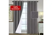 1 Pair 100% Blockout Curtains Pair Linen Look Curtains Luxury Thick Full Blackout Curtains & Drapes for Bedroom/Living Room, Eyelet Top, 4 Sizes, Grey