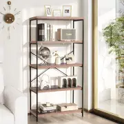 CostwayIndustrial Wood Bookcase with Metal Frame and Anti-Toppling Device-Brown