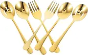 HOMOCONO 6pc Stainless Steel Tableware Set Serving Spoons Forks Slotted Spoons Utensils for Buffet Wedding Banquet