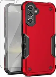 [Asuwish] Phone Case for Samsung Galaxy S24/S25 5G with Tempered Glass Screen Protector Cell Cover Hybrid Slim Rugged Shockproof Hard Protective Accessories S 24 24S 25 25S G5 SM-S931U Women Men Red