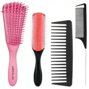 hair Brush Set for Afro America/African Hair, Textured 3a to 4c -Detangler Pink