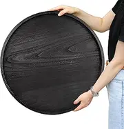 Gurfuy Round Ottoman Table Tray Round-24 - Rustic Wooden Serving Tray for Farmhouse Decorative Oversized Coffee Table Trays Living Room Kitchen Counter Breakfast Black