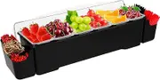 Removable Fruit Veggie & Condiment Caddy with Lid Dispenser Tray Plastic Garnish Station for Bartending & Serving Taco, Ice Cream, Salad Bar - Topping Organizer for Restaurant Supplies