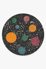 245' Round | Machine Washable Runner Rug | Kid & Pet Friendly | Indoor Rug | Outer Space Black Rug | Ruggable