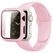 Silicone Sports Watch Band Strap + Case Set - For Apple iWatch 45mm (Pink)
