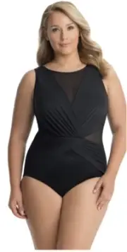Miraclesuit Women's 22W Illusionist Black Palma High Neck Swimsuit NWT $188