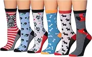 [Tipi Toe] Women's 6 Pairs Lightweight Colorful Pawfect Party Patterned Crew Socks, WC54-B, Pawfect Party, 9-11