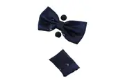 Mens Navy Subtle Zig Zag Matching Bow Tie, Pocket Square & Cuff Links Set