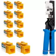 Punch Down Tool with Cat5e RJ45 Keystone Jack Yellow 45-Degree Network Set Kit