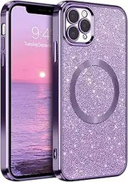 GaoBao Magnetic Case for iPhone 11 Pro Max, Slim Fit, Luxury Sparkle, Purple Glitter, Compatible with MagSafe & Wireless Charging, Strong Magnets