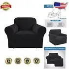 Jet Black Stretch Armchair Slipcover - 2-Piece Set for Standard T/Box Cushions