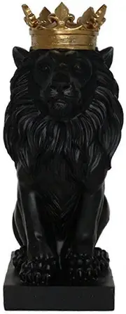 Nmaov Resin Crown Lion Sculpture Statue Crafts Home Decoration Geometric Resin Wild Statue Decoration Crafts Decoration- Black