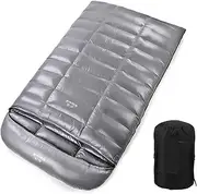 White Goose Down Double Sleeping Bag - Winter Camping & Backpacking Sleeping Pack for Hiking and Traveling(Light Grey)