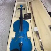 Mendini by Cecilio, 16in Solid Wood Viola with Case, Bow, Rosin, MA-Blue-New