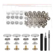 24Set Leather Snap Fasteners Kit 20mm Metal Snaps with 3 Setter Tool Silver Tone