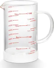 2 Cup Glass Measuring with Handle, 77L High Borosilicate V-Shaped Three Scales