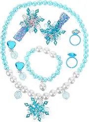 LIFKOME 1Set Snowflake Jewelry Set for Little Includes Necklace Bracelet Ring Ear Clips and Bow Hair Accessories for Birthdays Christmas and Special Occasions