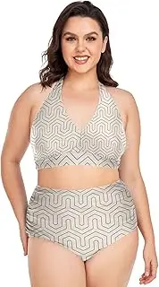 [Caihoyu] Large Size Lady Bikini Tummy Control Bathing Suits High Waisted Bikini Swimwear Islamic Pattern L