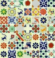 50 4x4" White Desings Mexican Ceramic Tile Talavara Backsplash Handpainted