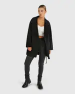 [Belle & Bloom] Eternal Flame Wool Blend Short Robe Coat - Black