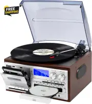 Record Player 9 in 1 3 Speed Bluetooth Vintage Turntable CD Cassette Vinyl Playe