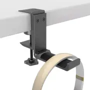 Booc Dual Headphone Stand Hanger Under Desk,360 Degree Rotating PC Gaming Headset Holder Aluminum Clamp Hook Space Save Mount, Universal Fit All Headphones, Silver (Black Single)