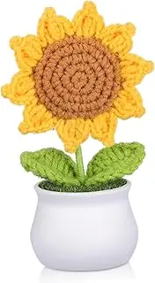OATIPHO Crocheted Sunflower Potted Plant Handmade Knitted Flower Decoration for Home Car Dashboard Realistic Look Warm Ambiance Versatile Decorative Accent