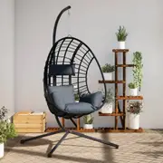 Hanging Egg Chair with Stand Anthracite Rattan and Steel vidaXL