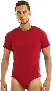 [Sinleey] Mens One Piece Press Button Crotch Leotard Shirt Short Sleeve Bodysuit Pajamas Sleepwear
