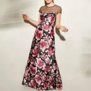 ADRIANNA PAPELL Illusion Neck Floral Mikado Gown NEW Size 4
