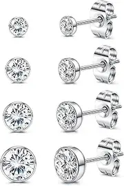 [CASSIECA] 4 Pairs G23 Titanium Stud Earrings for Women Girls Medical Stud Earrings Set Earrings Hypoallergenic Crystal Titanium Earrings Women Children Zircon Earrings 3/4/5/7 mm