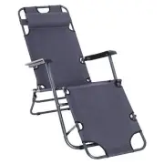 2 in 1 Sun Lounger Folding Reclining Chair Garden Outdoor Camping Adjustable Bac