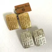 Vintage Greek 18k Gold Plated Clip On Earrings Rectangle Meander Skiathitis Bros
