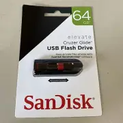 NEW / Sandisk 64 GB Elevate Cruzer Glide USB Flash Drive / Black