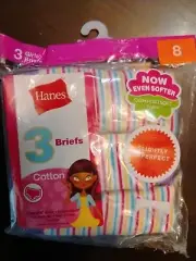 Girls Size Hanes 3 pack Briefs Cotton Softer Comfort