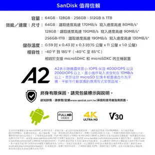 SANDISK Extreme microSD 256GB 512GB U3 A2 V30 記憶卡 (公司貨)