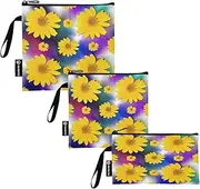 RPLIFE Vibrant Yellow Flowers Tie Dye Sandwich Snack Bags Reusable Washable Food Storage Bags with Zipper for Students (Set of 3: S/M/L)
