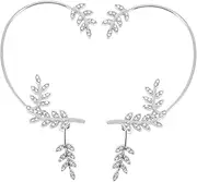 Yardenfun 1 Pair Diamond Leaf Earrings Dangle Earrings for Women Girls Ear Cuff Ear Bone Clip Women Ear Stainless Steel Earrings for Women Crystal Ear Cuffs Puncture Rhinestone Miss Pendant