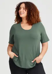 [Taking Shape] Taking Shape Natural Essential Top Size 16 in Khaki, Viscose - Plus Size Women's Tops & T Shirts Khaki