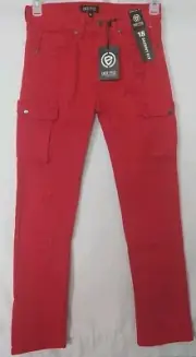 Encrypted Boys Jeans Size 18 Red Denim Cargo Pockets Distressed Pants