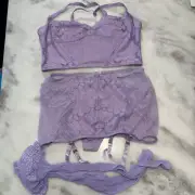NWT Savage X Fenty By Rihanna Floral Glow Mesh Lingerie Set Purple XL