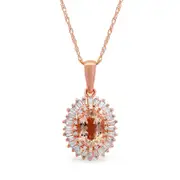 Oval Morganite and 0.25 CT. T.W. Natural Diamond Starburst Double Frame Pendant in 10K Rose Gold