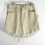 FREE PEOPLE WE THE FREE Bailey Ivory Zebra Print Frayed Hem Skirt, Size 24R