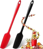 Patelai 2 Pieces Silicone Jar Spatula Long Handle Non-stick Rubber Scraper Heat Resistant Spatula Silicone Scraper for Jars, Smoothies, Blenders Cooking Baking Stirring Mixing Tools (Red,Black)