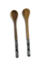 Set of 2 Olive Wood Honey/Spice/Coffee/Tea Long Spoons Handmade Africa Kenya