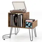 Record Player Stand Turntable Stand w/ Power Outlet Vinyl Divider Display Shelf