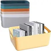 7 Pack Plastic Storage Baskets Small Pantry Organization with Handle, Storage Bins Plastic Storage Containers, Durable Storage Basket Cabinet Organizer for Shelves Desktop Closet Classroom Office